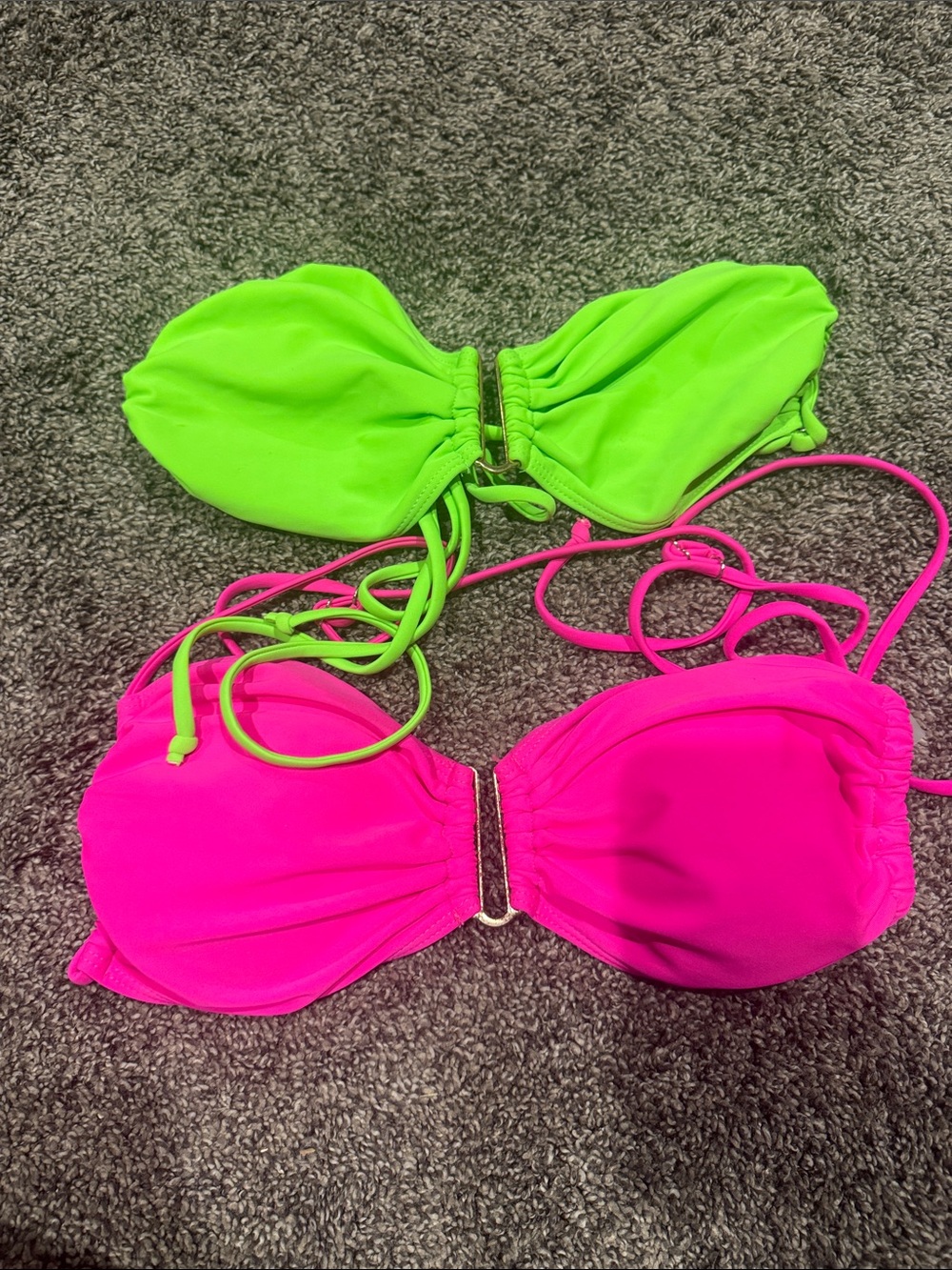 Neon Green and Hot Pink Bandeau Swim Tops